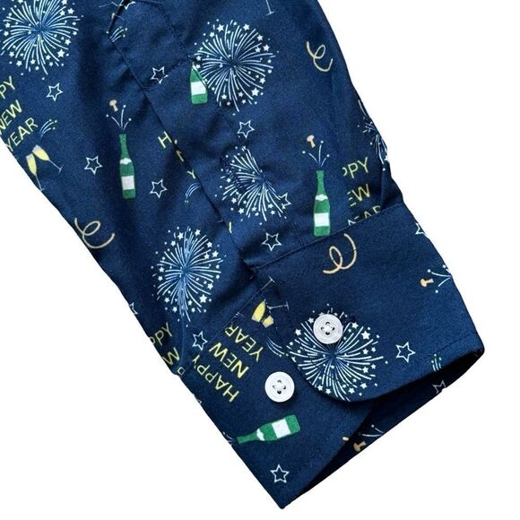 Simon Banks Happy New Year Holiday Collection Button Down Shirt Size M 15/15.5 - Picture 4 of 9